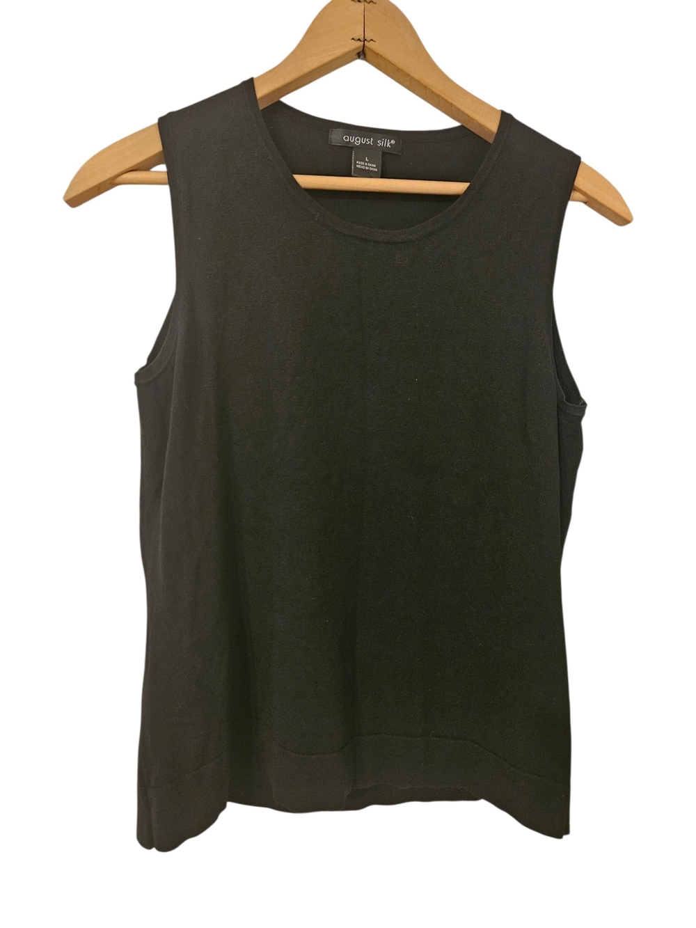 August Silk Black Sleeveless Knit Tank Top Silk Blend Sz L